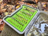 Lively Legz Barbless/ Tungsten Slim Euro Nymph Box (74 Barbless Euro Jig Flies)