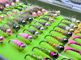 Lively Legz Barbless/ Tungsten Slim Euro Nymph Box (74 Barbless Euro Jig Flies)