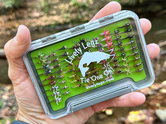 Lively Legz Barbless/ Tungsten Slim Nymph Box (74 Barbless Flies)