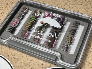 Lively Legz Barbless/ Tungsten Euro Nymph Box (Small Slim Box Preloaded with 80 Euro Nymph Fast Water Series Jig Flies)