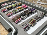Lively Legz Barbless/ Tungsten Euro Nymph Box (Small Slim Box Preloaded with 80 Euro Nymph Fast Water Series Jig Flies)