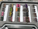 Lively Legz Barbless/ Tungsten Euro Nymph Box (Small Slim Box Preloaded with 80 Euro Nymph Fast Water Series Jig Flies)